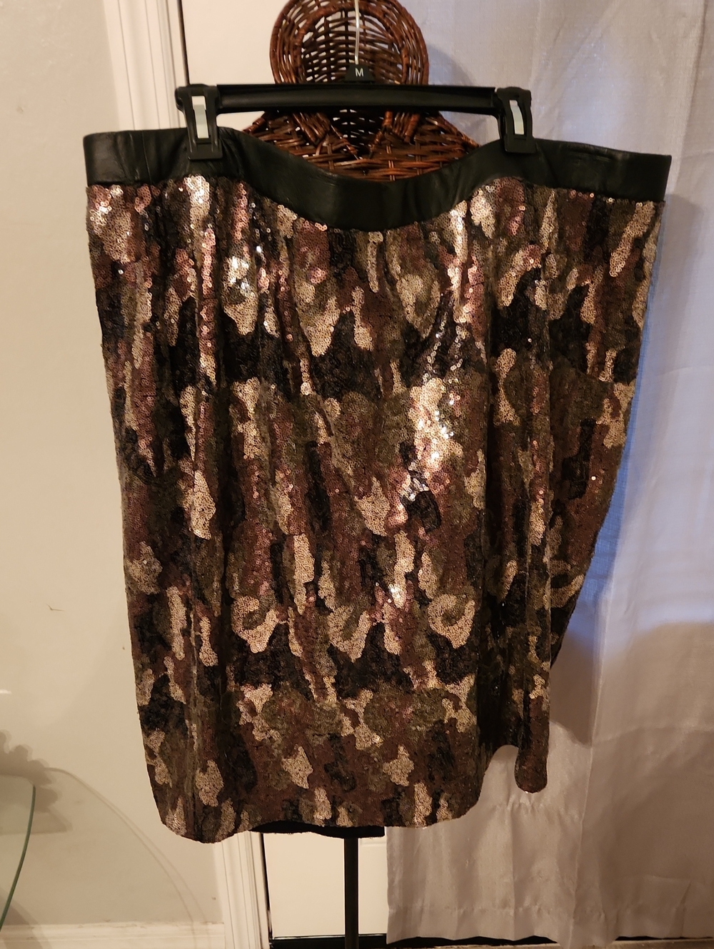 Sequin Multi-ColoredSkirt in Metallic Mix With Faux Trim Band